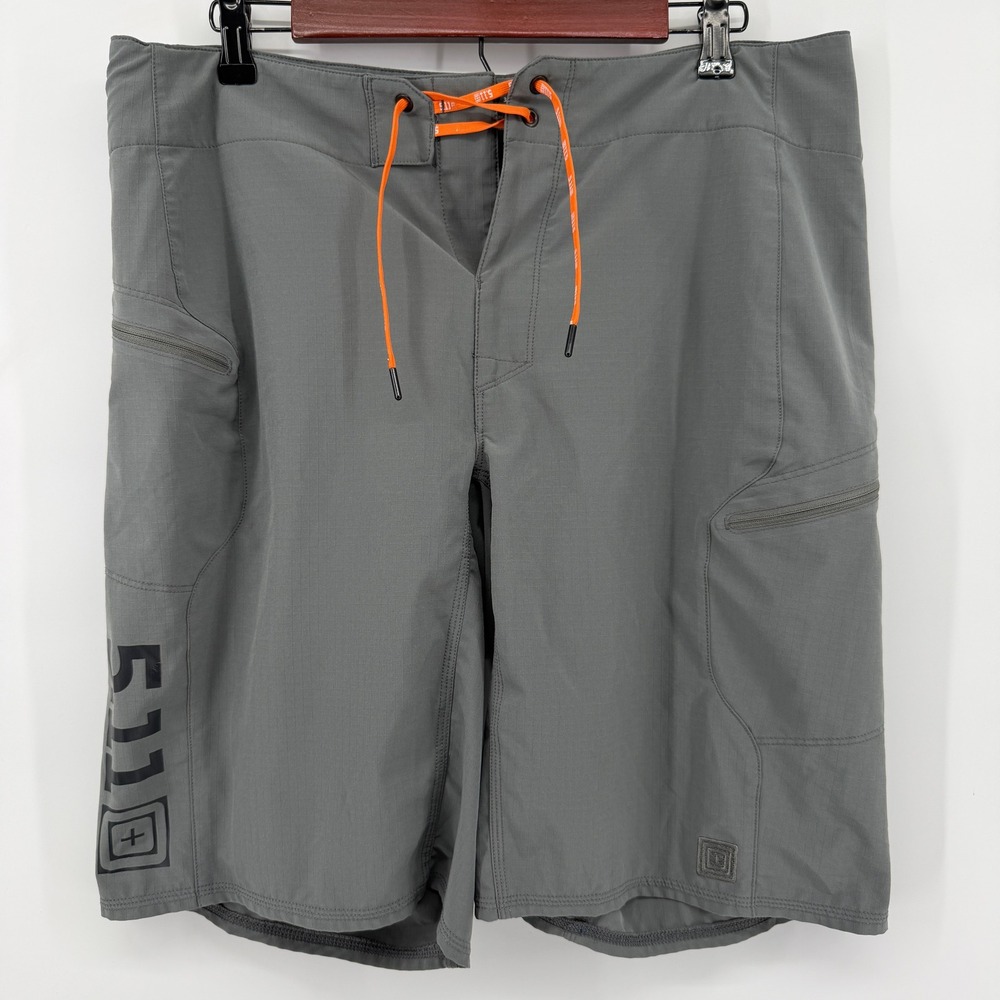 5.11 Tactical Board Shorts Mens 34 Gray Ripstop Cargo Pockets Stretch Training